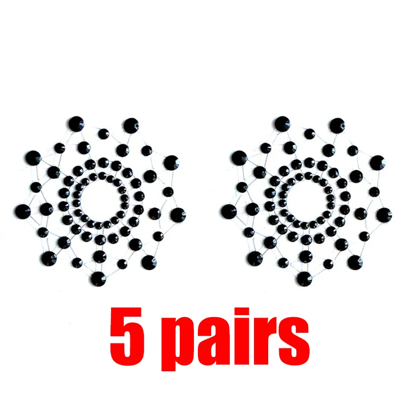 Par de pezones sexis transparentes autoadhesivos transpirables pegatinas cómodas diamantes de imitación pétalos de pecho lencería empanadas sujetadores: Negro