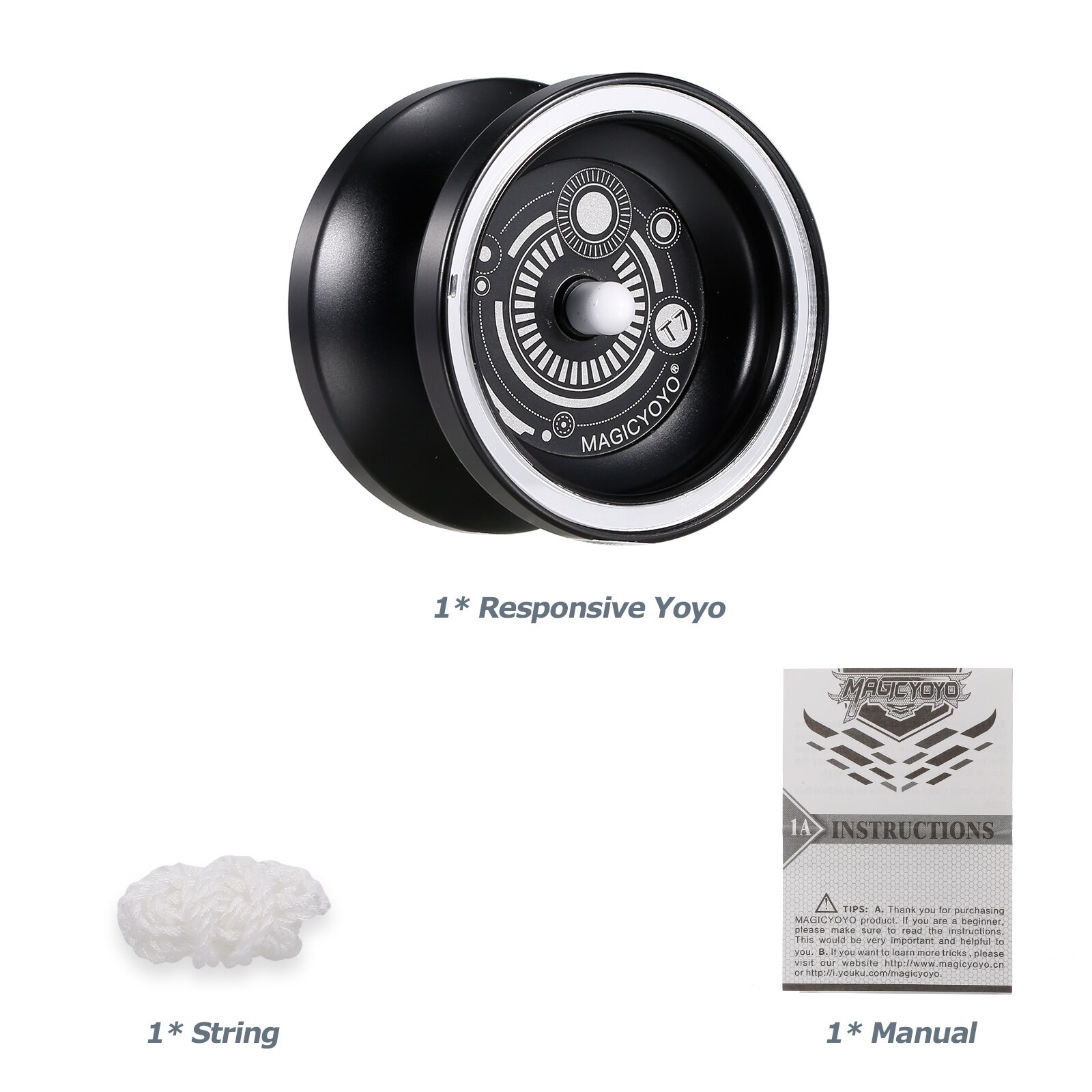 MagicYoyo T7 Yoyo Responsive Yoyos for Kids Beginner Yoyo with Narrow Bearing Steel Axle Aluminum Alloy Body Looping Play: black