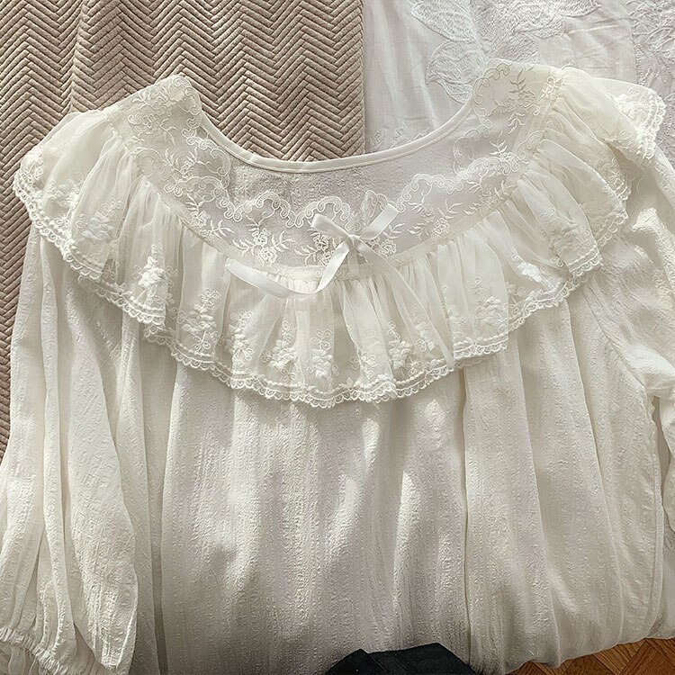 Vrouwen Lolita Jurk Prinses Sleepshirts Vintage Dame Palace Stijl Bloem Borduren Kant Nachthemden. Nachthemd Slaap Loungewear