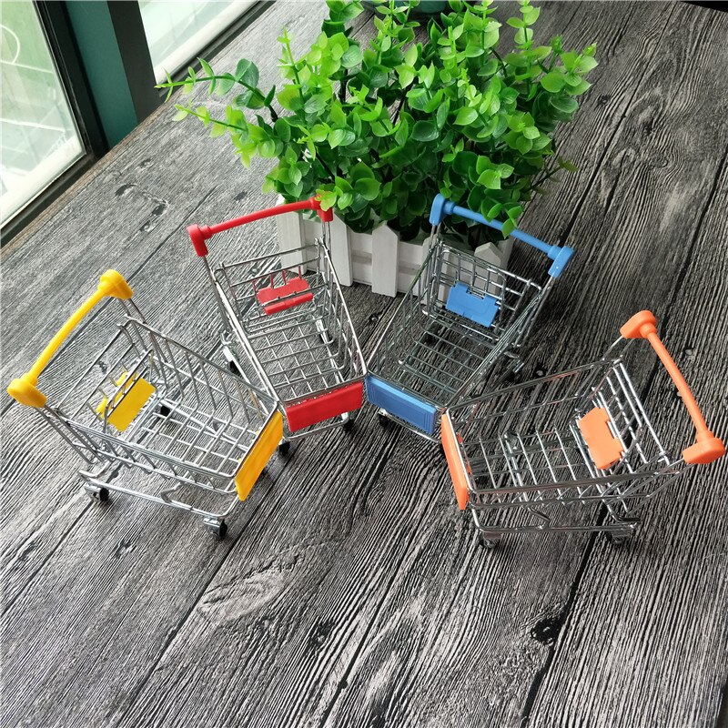 Mini Supermarkt Handcart Wiel Winkelwagentjes Speelgoed Vouwen Mini Winkelwagen Mand Speelgoed Voor Kinderen Willekeurige Kleur