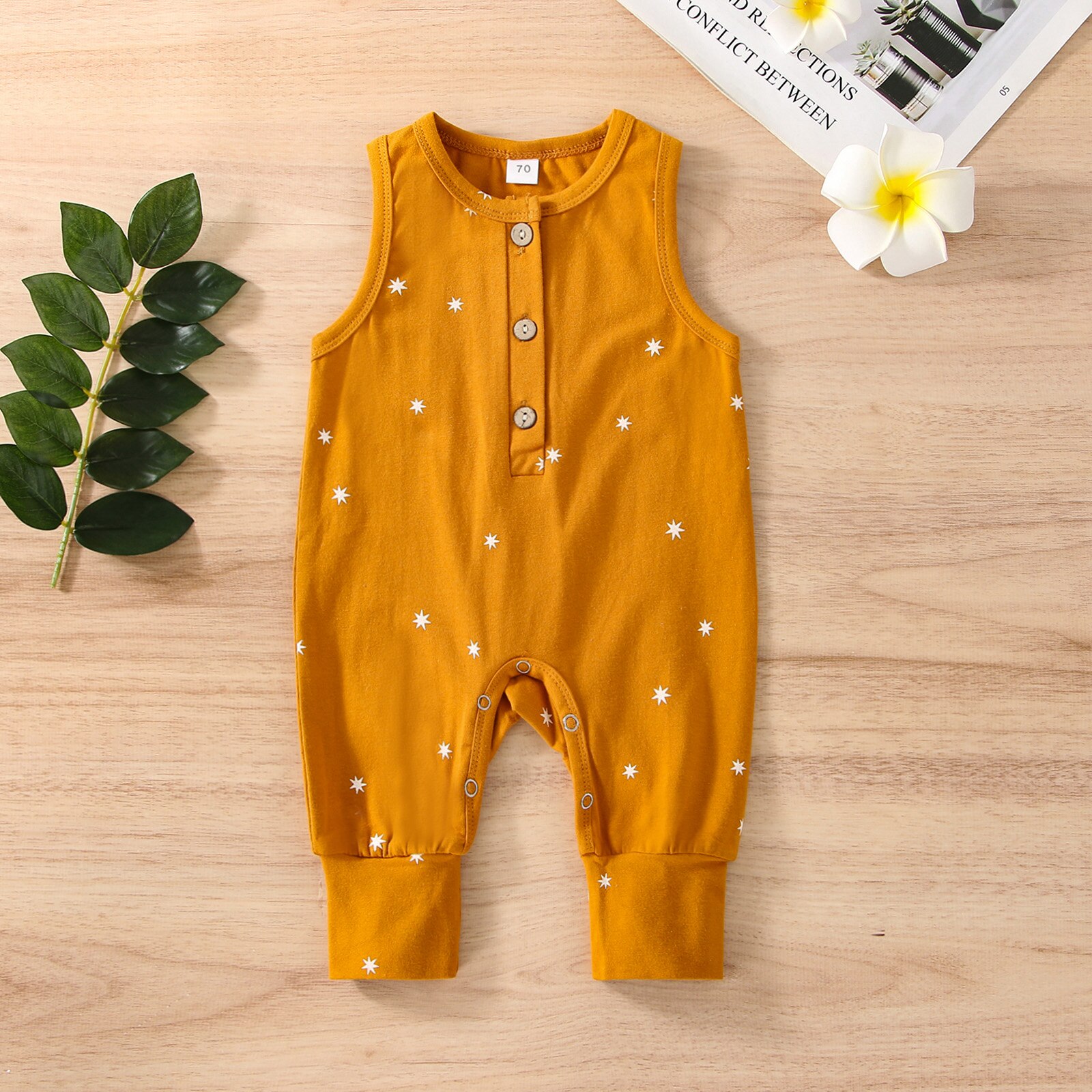 Baby-strampler für mädchen und jungen, sternenmuster, ärmelloser Overall mit rundhalsausschnitt und knöpfen, für Höhle sommer ( ab , 0-18 monaten)