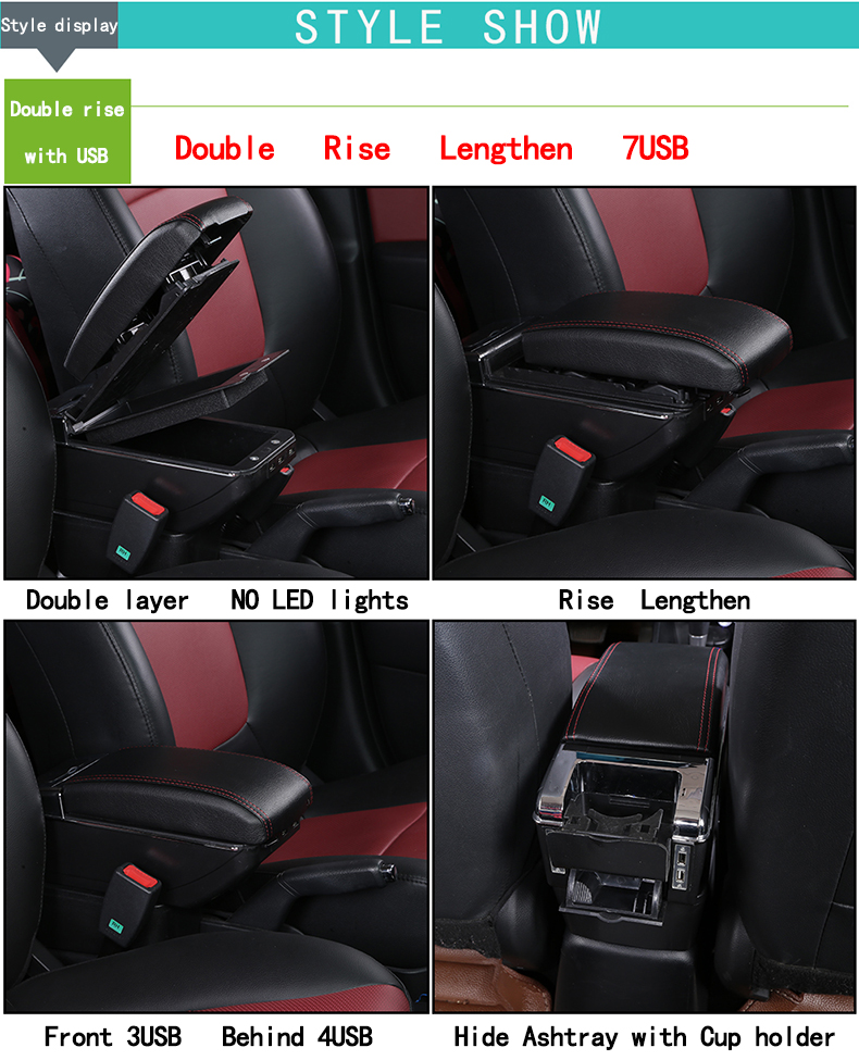 for Peugeot Partner II 2 armrest box universal car center console caja modification accessories double raised with USB