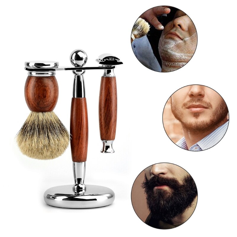 Kit de rasage manuel pour hommes, brosse de nettoyage de barbe, support de rasoir, ensemble d'outils de toilettage