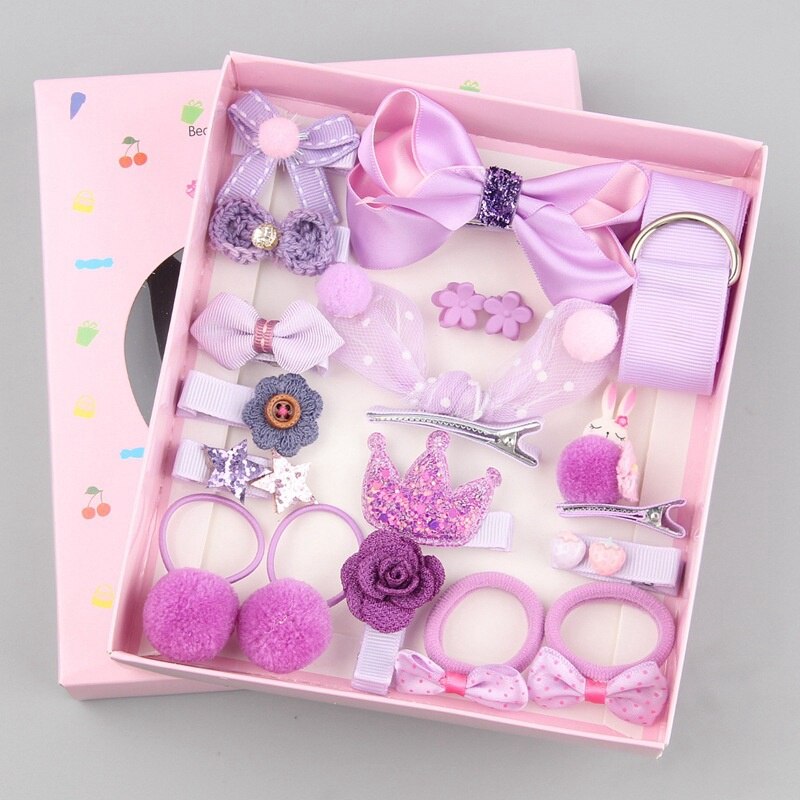 Barn barn bebis flickor blommor pannband set flicka head-wear med box hårband huvud 18 st tillbehör: 7