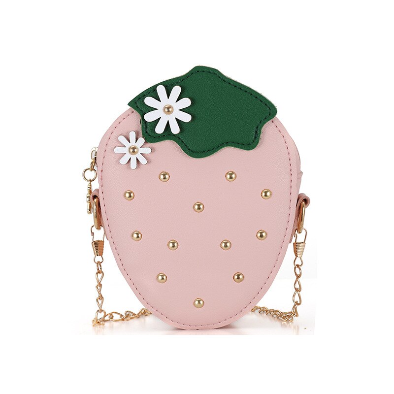 PU Leather Girls Coin Purse Lovely Children Strawberry Rivet Crossbody Bags Cute Baby Accessories Mini Wallet Kids