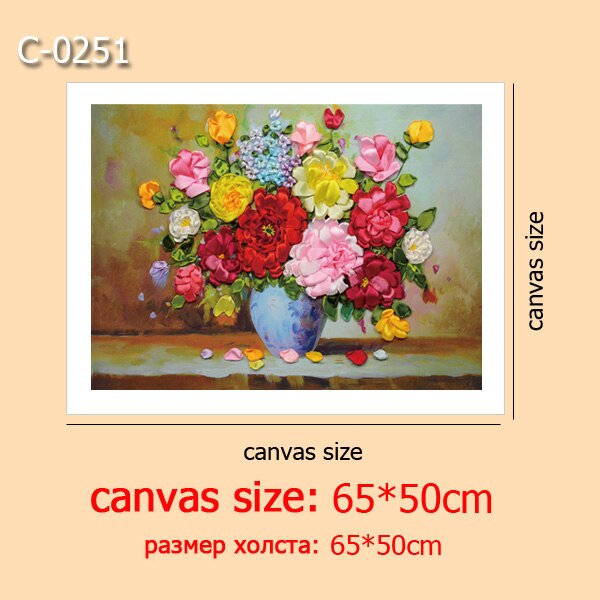 DIY Borduurwerk Kit, Lint Borduren, Naaien handwerken, Kruissteek, 3D Canvas Schilderij, Bloem, rose, Woonkamer Decor: C-0251 / no practice painting