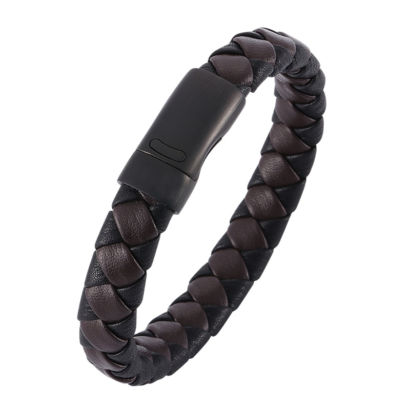 Schwarz Edelstahl Magnetische Verschluss Männer Armbinde Geflochtene Leder Armbinde für Männer Schmuck Jahrgang Mann Zubehör SP0023