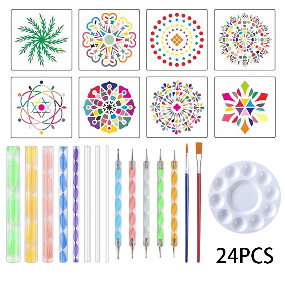 1 Set Mandala Dotting Tools Set Portable Multifunction Embossing Dot Kit Dotting Tool Set For Clay Pottery Craft Painting Rocks: 24 PCS