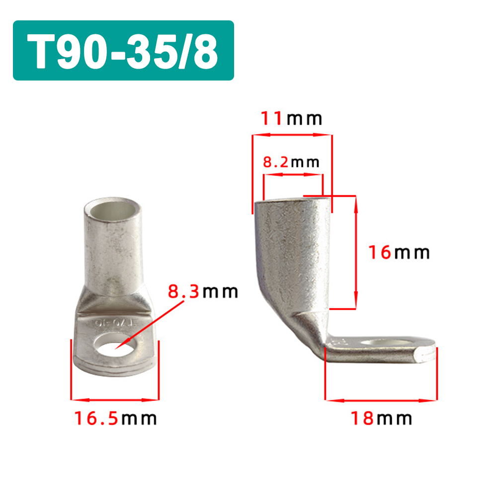 Terminales de Cable T90, conector de Cable de terminal, conector de Cable eléctrico de engarzado estañado de cobre, Terminal de engarzado automotriz de ángulo recto