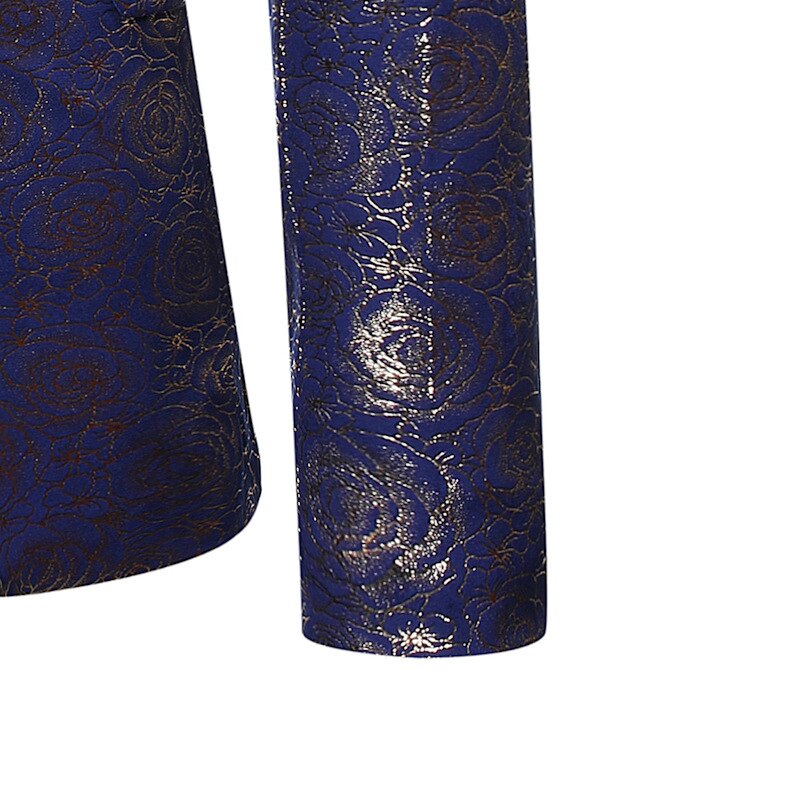 Men's Rose Gold Print Suit Jacket One Button Patchwork Colalr Dress Blazers Male Party Dinner Wedding Stage Clothes for Singers