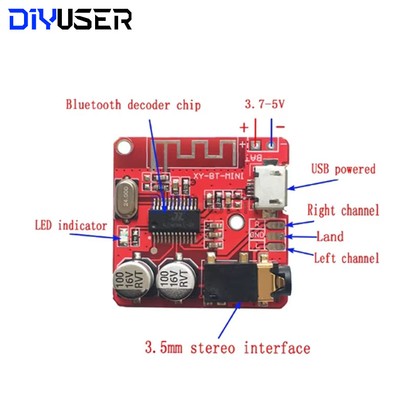 DIYUSER Bluetooth Audio Receiver Board Bluetooth 5.0 MP3 Lossless Decoder Board Draadloze stereomuziekmodule