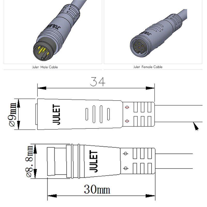 Julet Waterdichte Kabel 2/3/4/5/6 Pin Verlengen Converteren Draad E Bike Verlengkabel Ebike Throttle display Licht E-Brake Connector