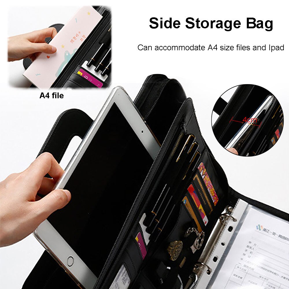 Portafolio de negocios A4 con mango retráctil, carpeta de cuero Pu, archivador con calculadora con cremallera, organizador de Notbook