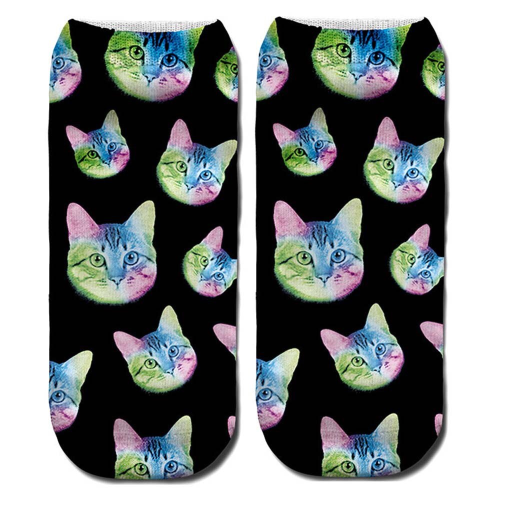 Femmes 3D nouveauté fou drôle chat cheville chaussettes mignon coloré dessin animé chat bateau chaussette dessin animé bas coupe chaussettes achats gratuits # D: green