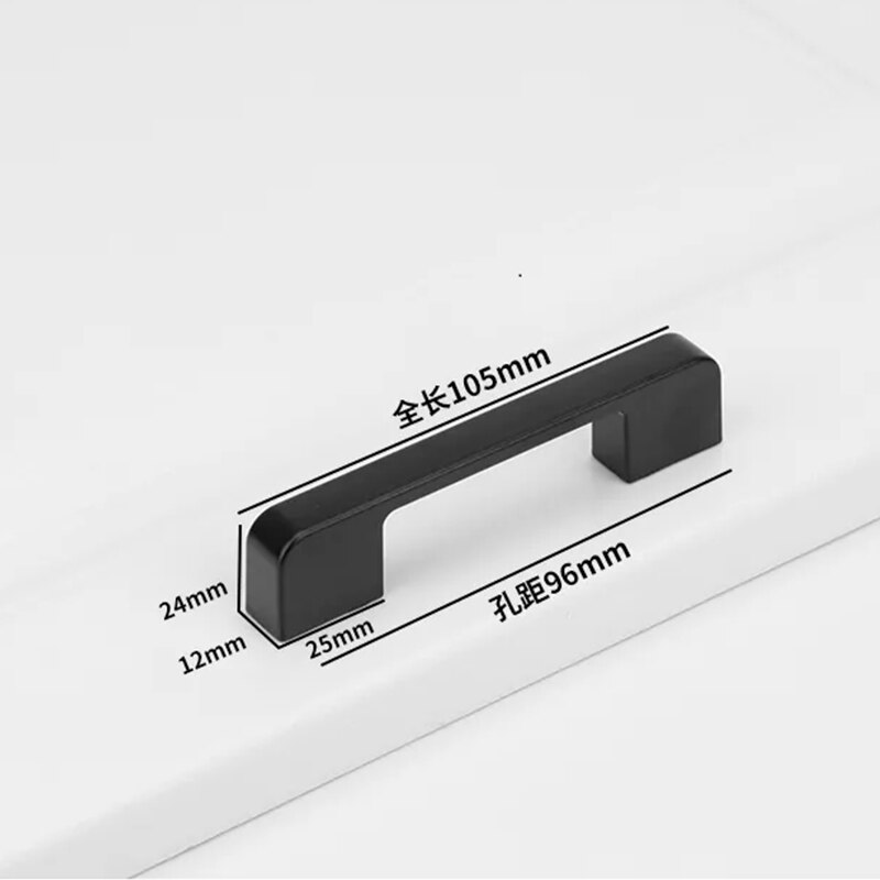 Moderne sort kabinet håndtag firkantet møbler hardware rustfrit stål køkken dørknapper skab garderobe skuffe trækker aluminium: 105mm