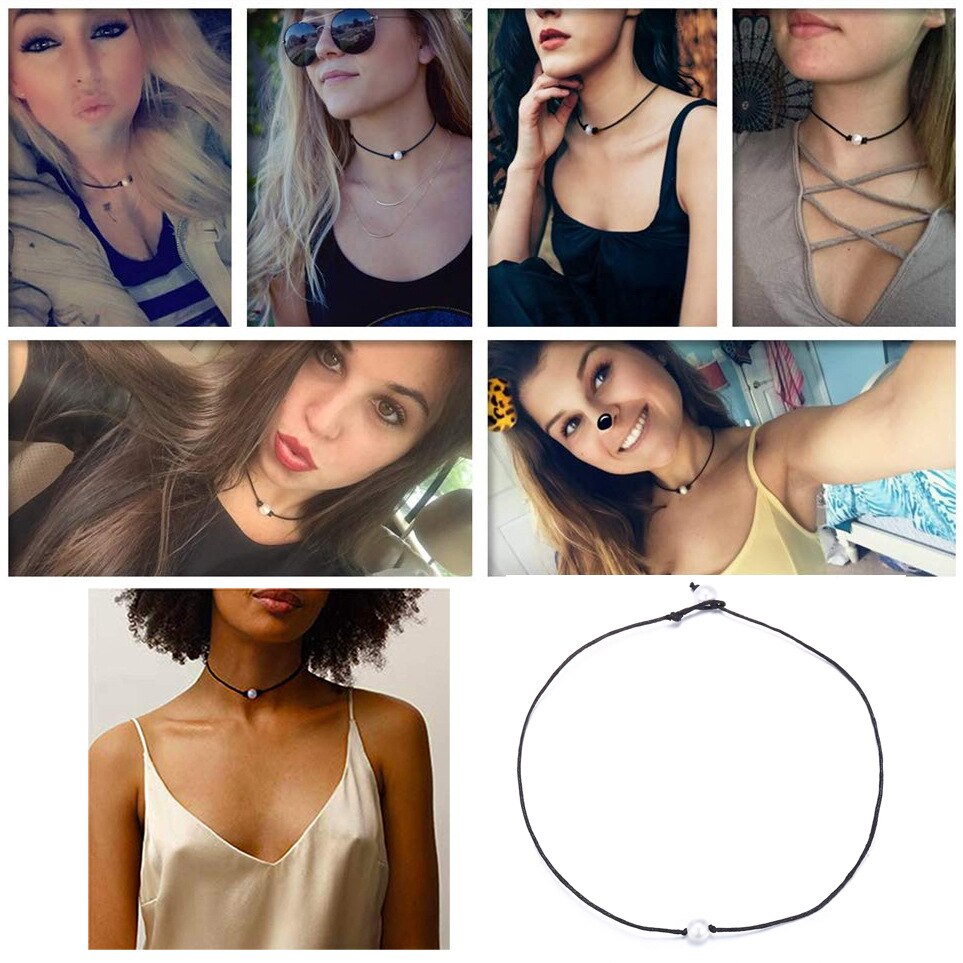 neue Frühjahr und Sommer Halsband Knoten Perle Halsketten für Frauen Schmuck Schlüsselbein Drei Perlen Handgemachte Schwarz Seil