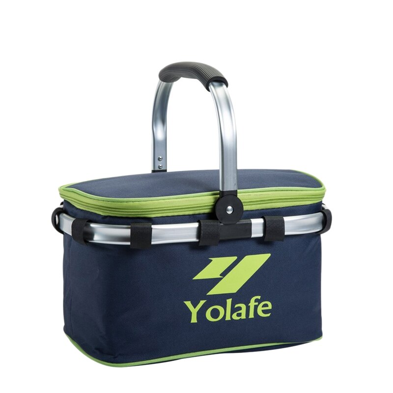 Yolafe isolado cesta de piquenique azul marinho dobrável piquenique tote impermeável almoço sacos 10l/80 libras portátil shoppin