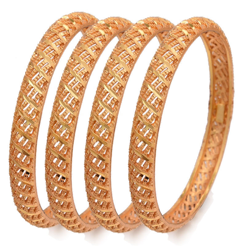 Wando 4 stuks/partij goudkleurige armbanden voor dames/meisjes midden-oosterse sieraden klassieke ronde koperen armbanden sieraden