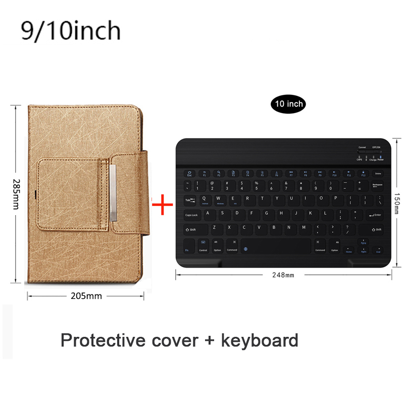 Clavier Bluetooth sans fil avec étui en cuir pour tablette universelle IOS Android Windows, étui en cuir magnétique détachable: Kaki