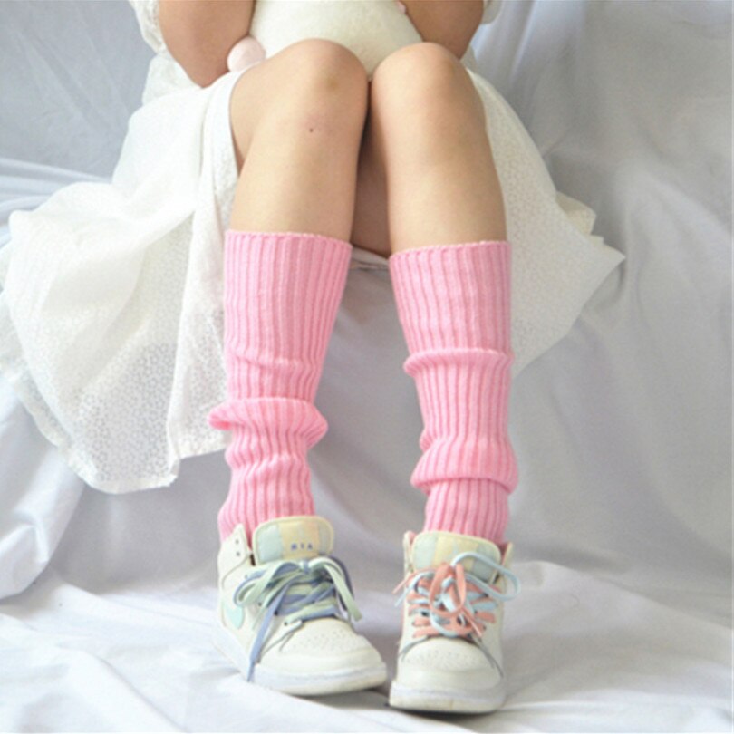 Calentadores de piernas para niña, calentadores de lana con bola tejida para pies, para otoño e invierno, para mujer, estilo japonés: Rosa
