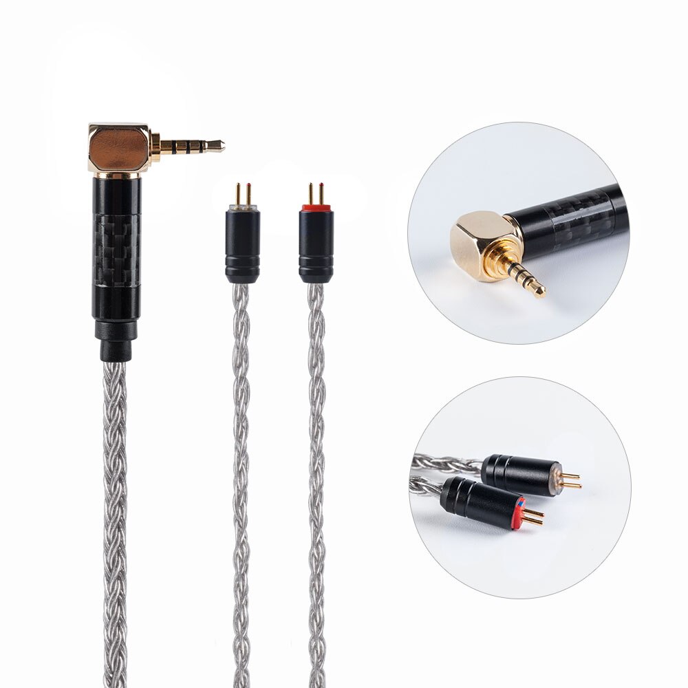 HiFiHear Audio Cable - 16 Core Plated Silver - MMCX/2Pin Connector - 4.4/3.5/2.5mm Plug: 2pin 2.5