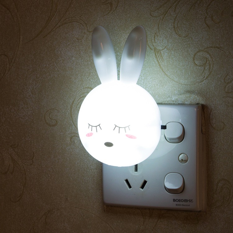 Bonita luz LED nocturna de conejo de dibujos animados, interruptor de AC110-220V, lámpara de noche de pared, lámpara de noche para dormitorio para niños, para niños con enchufe UE/EE. UU.