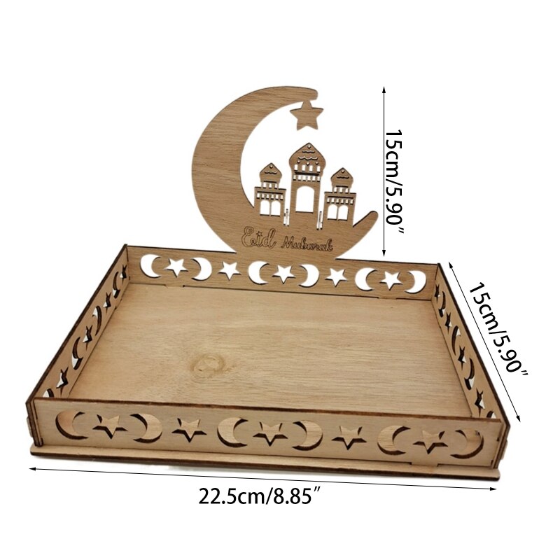 Wooden Islamic Dessert Tray Plate Dishes Mubarak Islamic Muslim Party Decoration Festival Table Decor