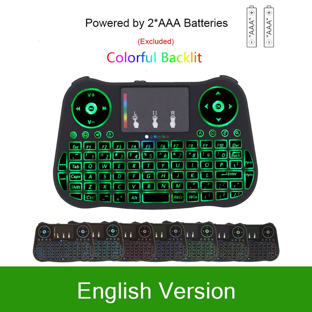 MT08 Italian Mini Keyboard Colorful Backlit 2.4GHz Wireless Keyboard with TouchPad Mouse for Android TV Box Mini PC KM9 KM3: English AAA