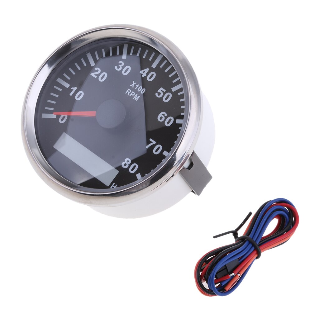 Waterproof 85mm Marine Tachometer Boat Tacho Gauge with Hour Meter 0-8000RPM 9V-32V #1