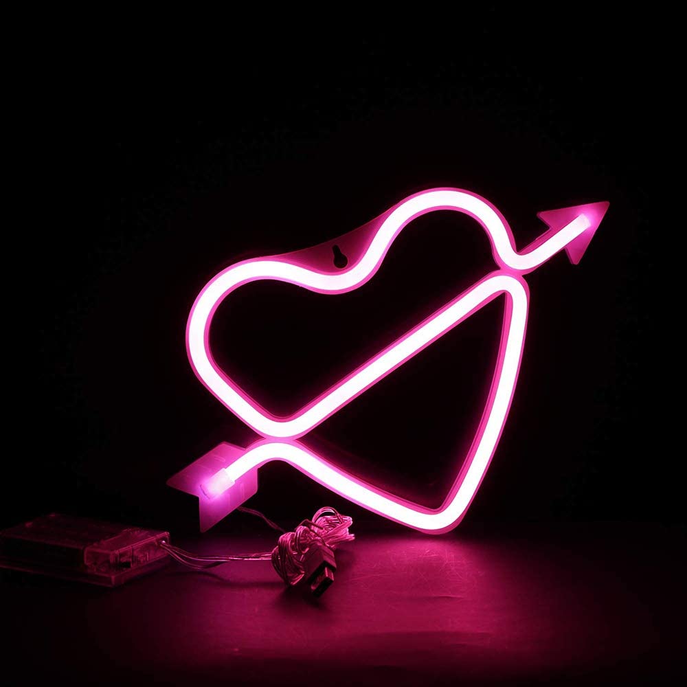 Cupido 'S Boog Vorm Neon Licht Romantische Led Heart Night Lamp Batterij & Usb Operated Neon Borden Voor Slaapkamer Xmas verjaardagsfeestje Weddi