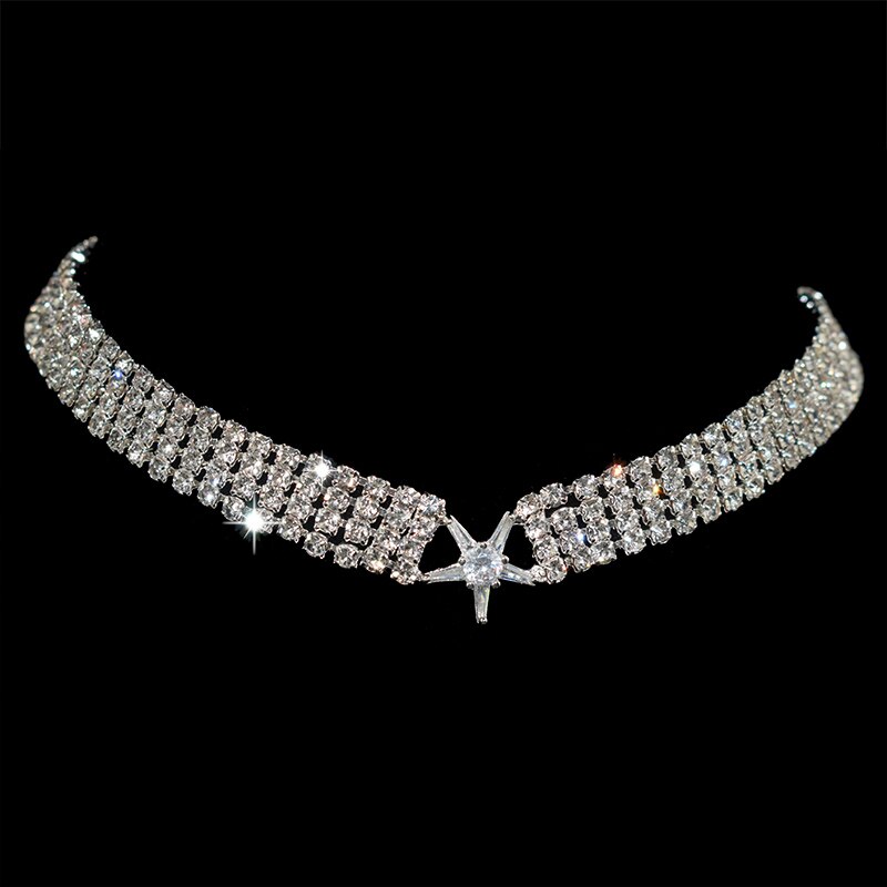 Collana girocollo in cristallo placcato argento collana girocollo da sposa per donna festa nuziale Diamante strass regali gioielli girocollo