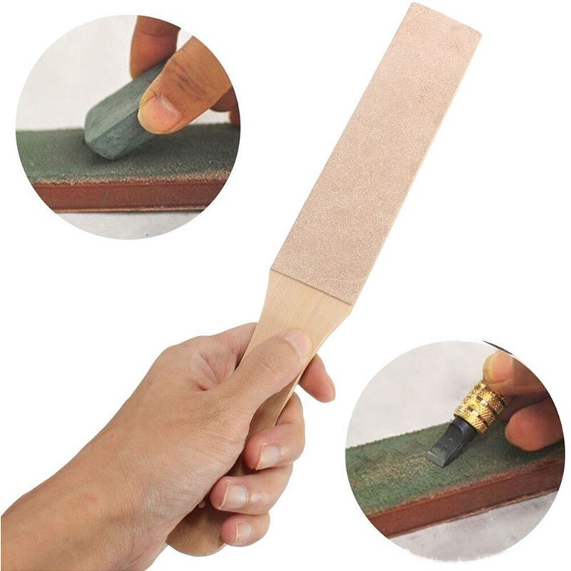 Knivslibningssæt træhåndtag læder slibestrop håndlavede barbermaskiner polerbræt og polering af vokslæderpasta