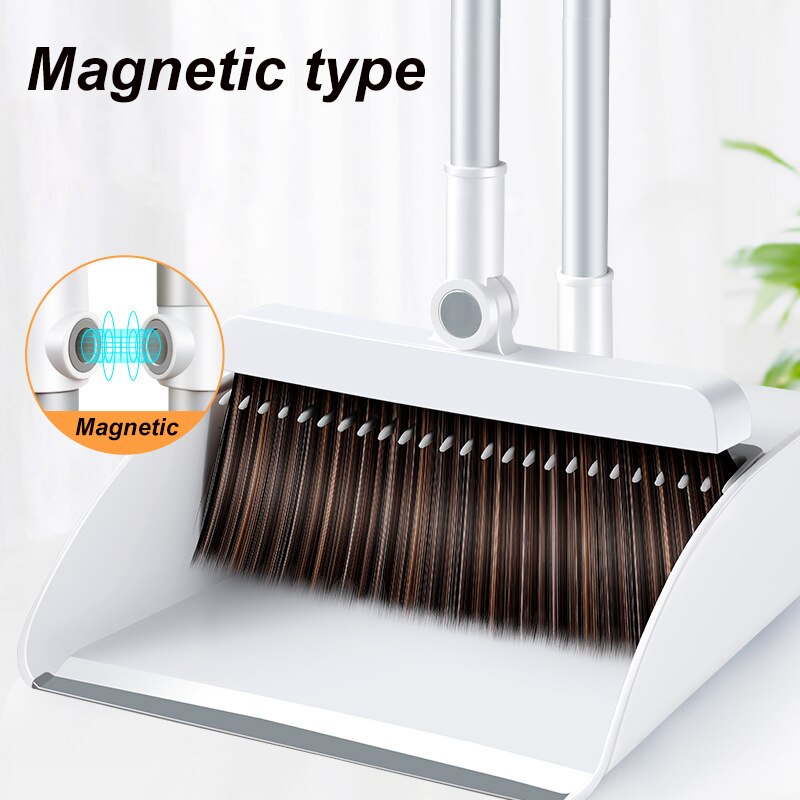 Magnetic Broom and Dustpan Set Upright Standing Dustpan Combo Easy to Assemble Long Handle Household Floor Cleaning Products: Magnetic type