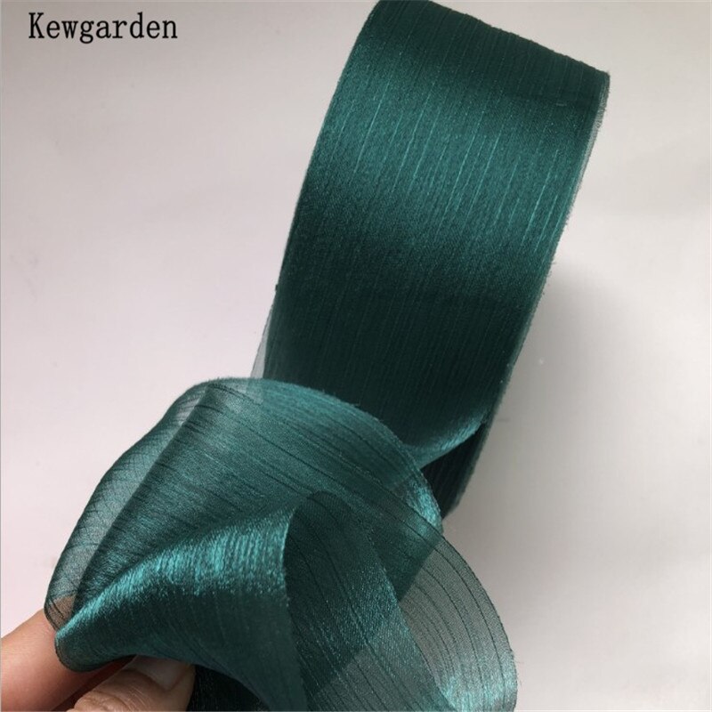 Kewgarden 6cm- stribet rynke tyl bånd håndlavet tape voile bånd gør-det-selv-sløjfe tilbehør bånd 50 yards: Grøn