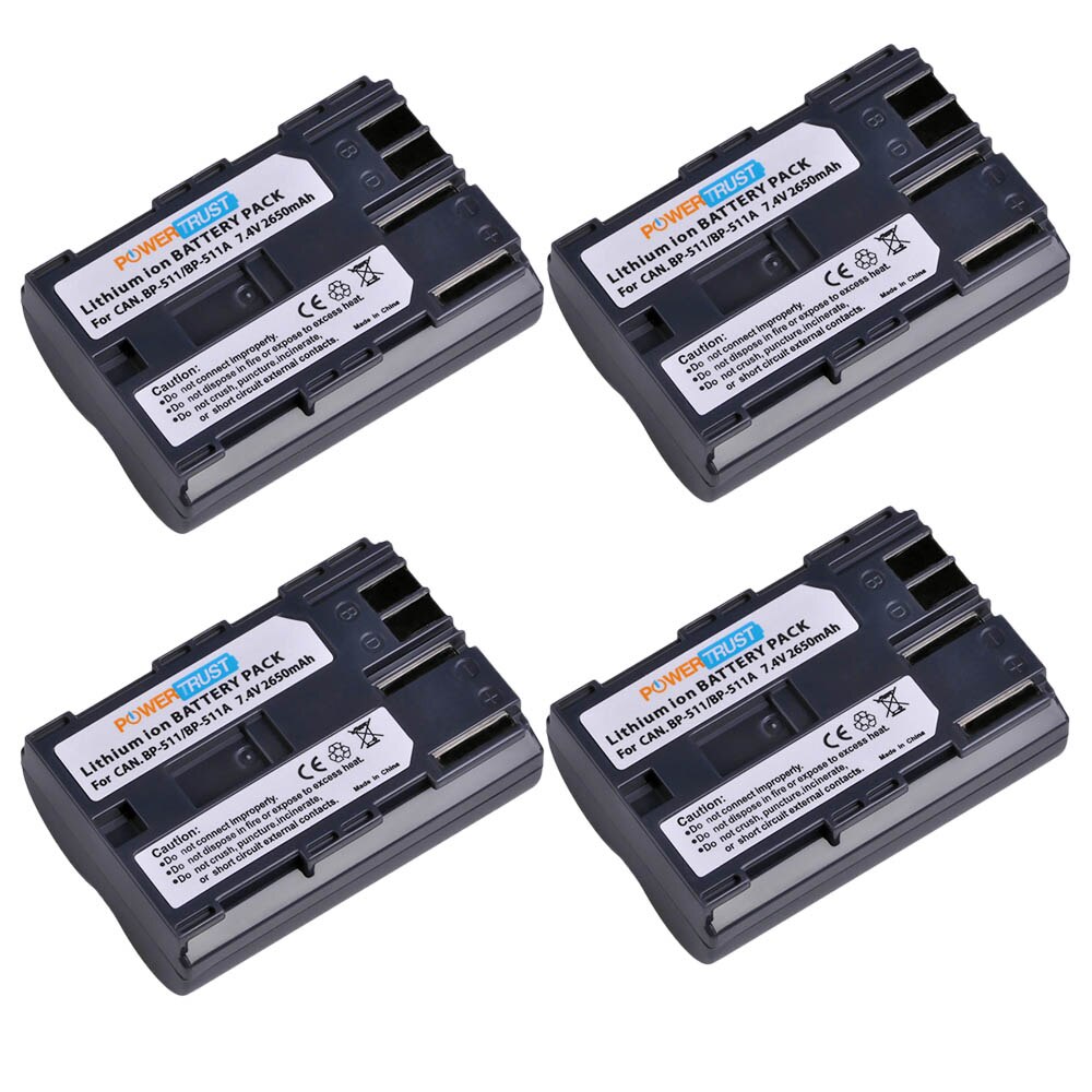 BP-511 BP-511A 2650mAh Camera Battery BP511 BP 511 For Canon EOS 40D 300D 5D 20D 30D 50D 10D D60 G6 BP 511A: 4 Pack Battery