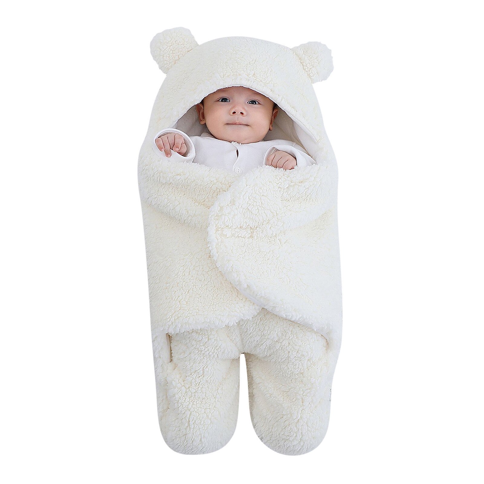 Bebê recém-nascido inverno quente sacos de dormir meninos meninas grosso velo quente cobertor de dormir calor veludo colcha split-perna saco de dormir: WHITE / 3M