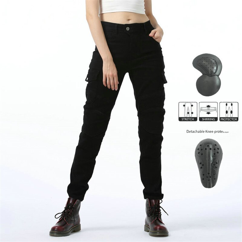 Komine Same Style Spring and Autumn Female Motorcyclist Anti-fall Jeans With Protective Gear Women Knight Moto Pants Equipment