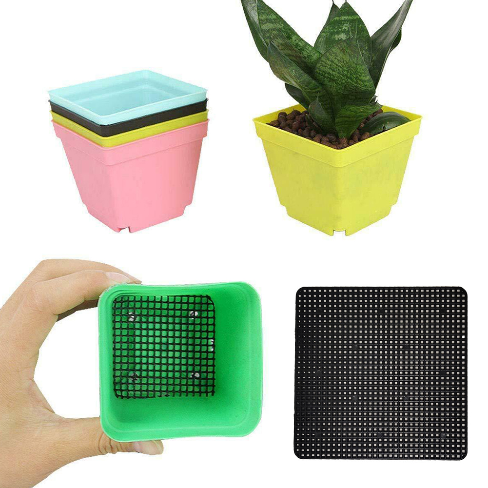 100 stk / sett balkong praktisk landbruks holdbart hjem bonsai firkantet blomstermesh bunnpute til hage plante potten dreneringsmatte