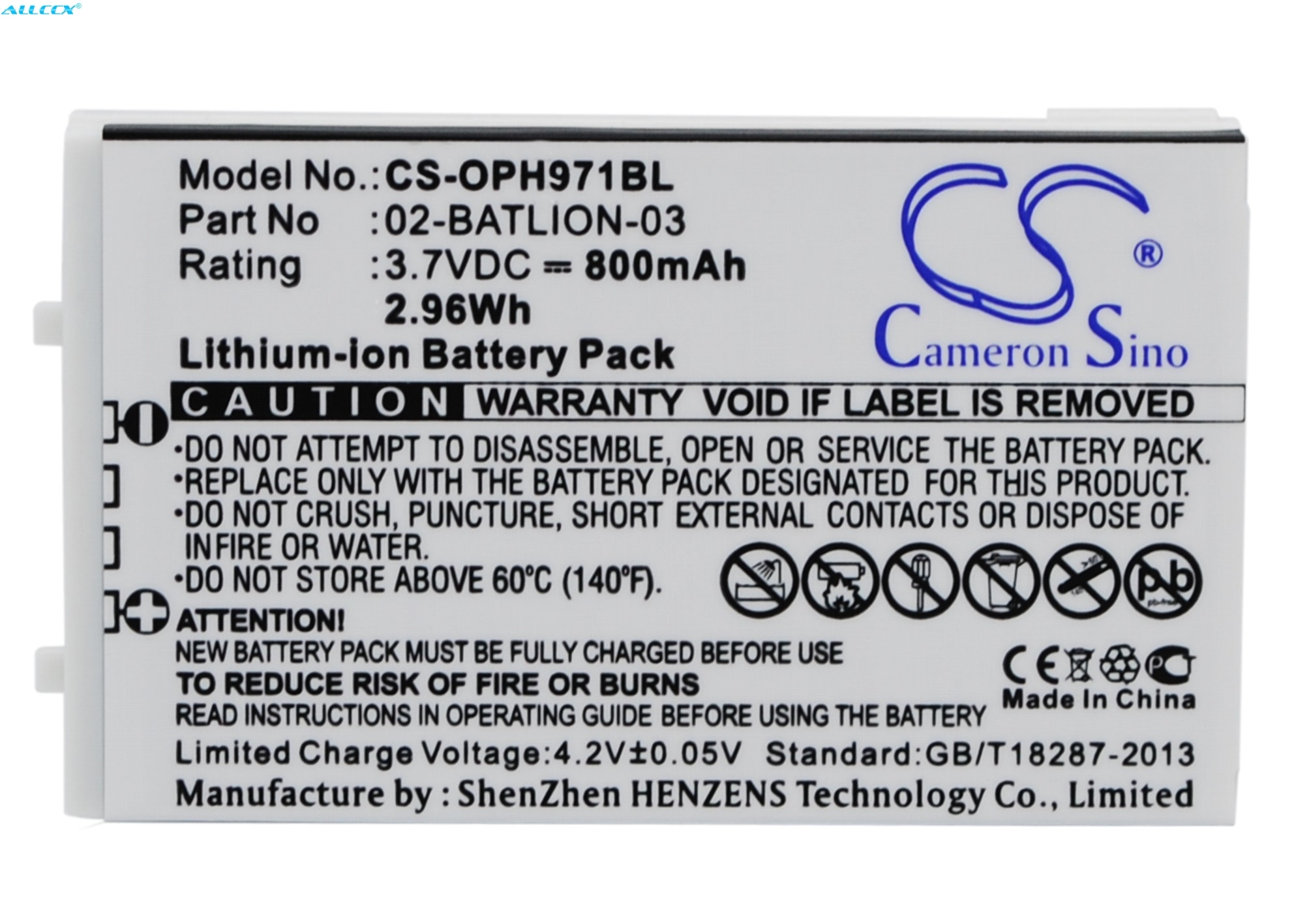 Cameronsino 800 Mah Batterij Voor Opticon OPL-7724,OPL-7734,OPL-9700,OPL-9712,OPL-9713,OPL-9723,OPL-9724,OPL-9725,OPL-9727,OPL-9728