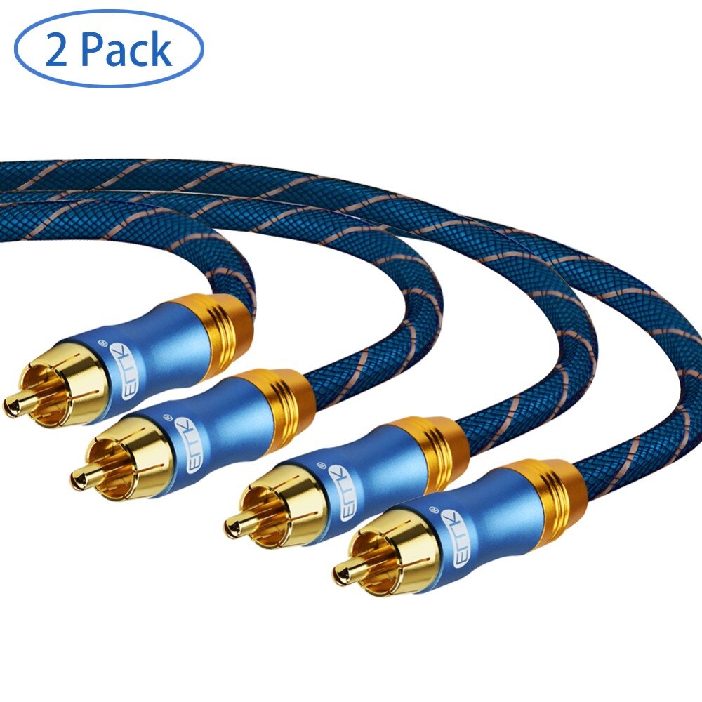 EMK Digital Audio Coaxial Cable - Dual Braided Shielded - Gold-Plated 2rca to 2 rca Interconnect Cable - Blue