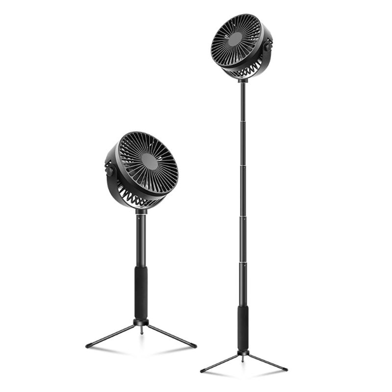 360 Degree Rotation Telescopic Floor Desk Fan 2000mAh Rechargeable Battery 3 Speeds USB Fan for Live Video Camping Home Office