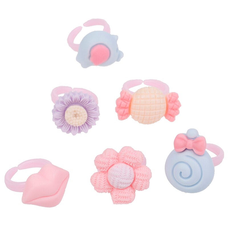 20pcs Random style Cartoon Flower Assorted Resin Plastic Pink Baby Kids Girl Children's Rings Children's cartoon frosted ring