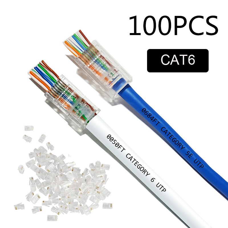 50pcs/100pcs CAT5E CAT6 Plug EZ RJ45 Network Cable Modular 8P8C Connector End Pass Through Z HOTSALE: 100pcs CAT6