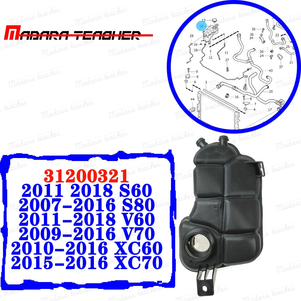 Volvo  v60 xc60 xc70 s60 s80 4.4l v8 2.0l l4 jäähdytysvesipullojen talteenottosäiliön paisuntasäiliö 31200321