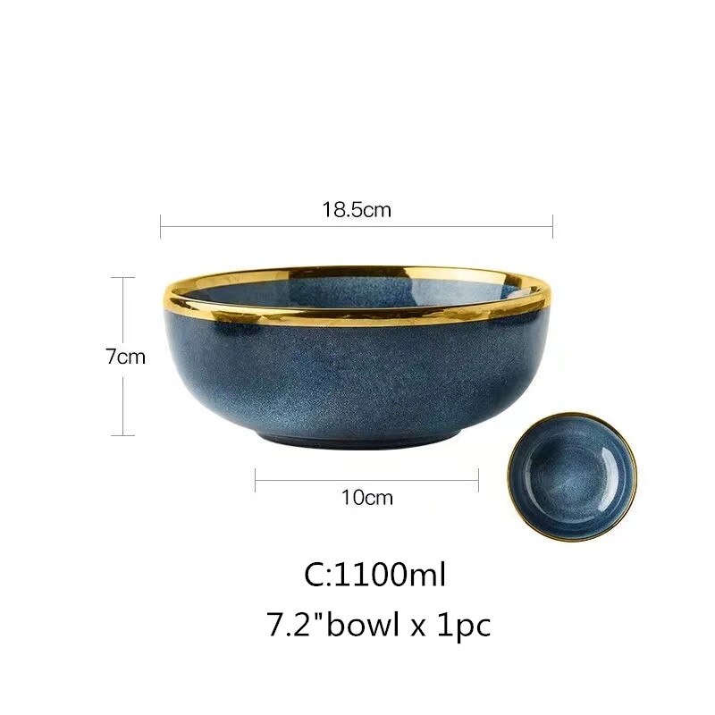 Ceramic Tableware Dishes Dinner Plates Steak Food Dessert Plate Blue Gradient Salad Soup Bowl Plates and Bowls: 7.2 inch bowl