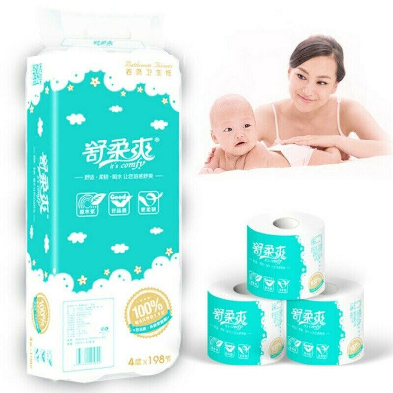 10 Rolls 4 Layer Core Roll Paper Soft Comfortable Bathroom Toilet Towel Home Use Tissue Paper