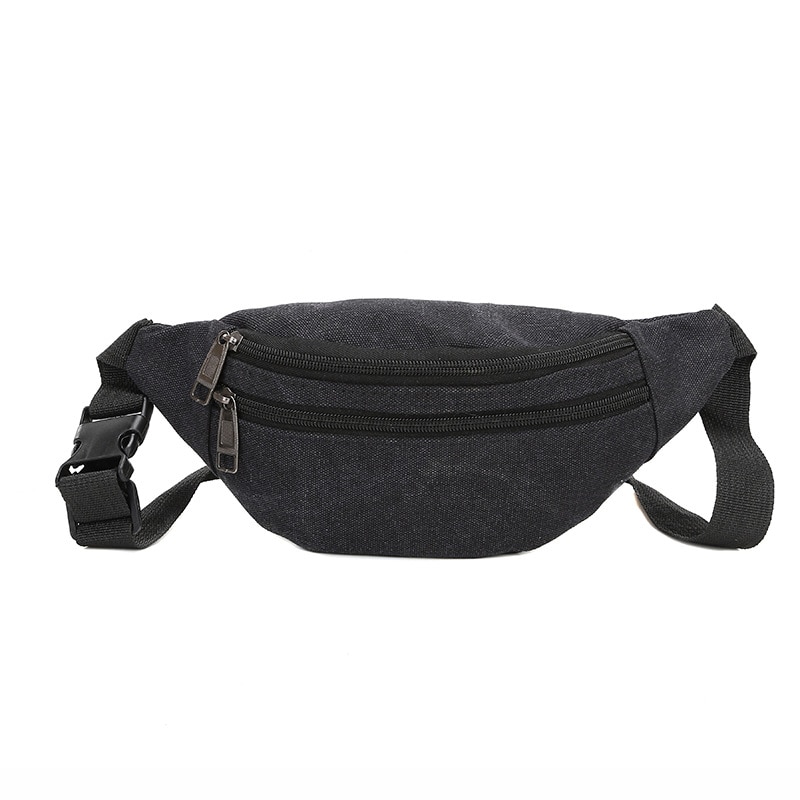 Brivilas men waist pack bag casual fanny pack phone pouch sports belt bag women bag for belt canvas hip bag banana bag: Black