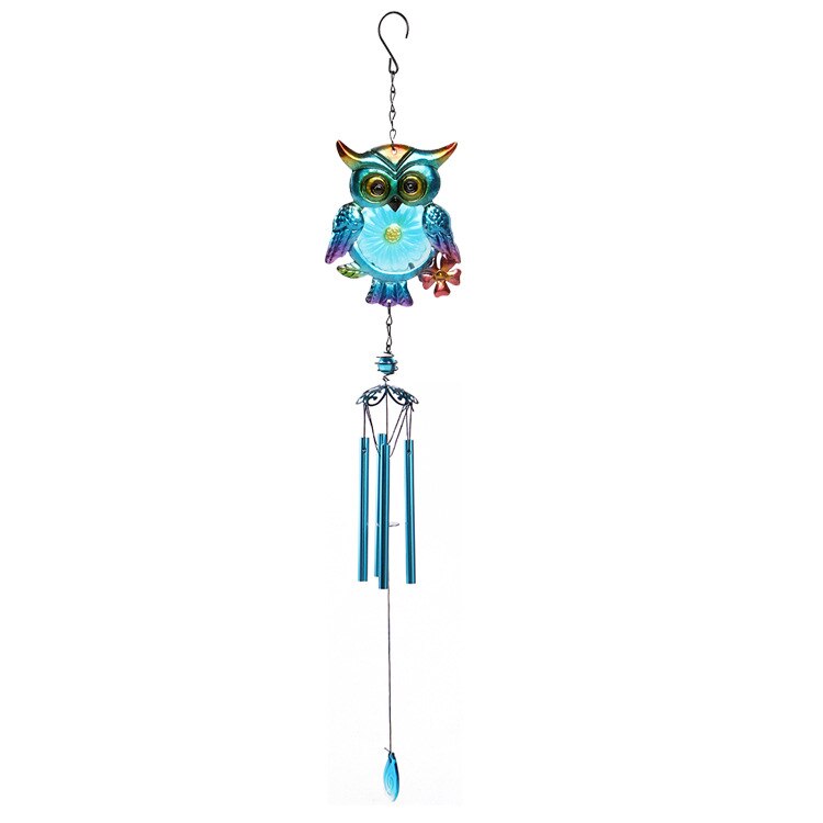 1pc coruja sinos de vento metal artesanato vidro pintado ornamentos zakka criativo casa sino vento carrilhão tubo jardim azul vermelho pingentes: ZY000015-bluetube