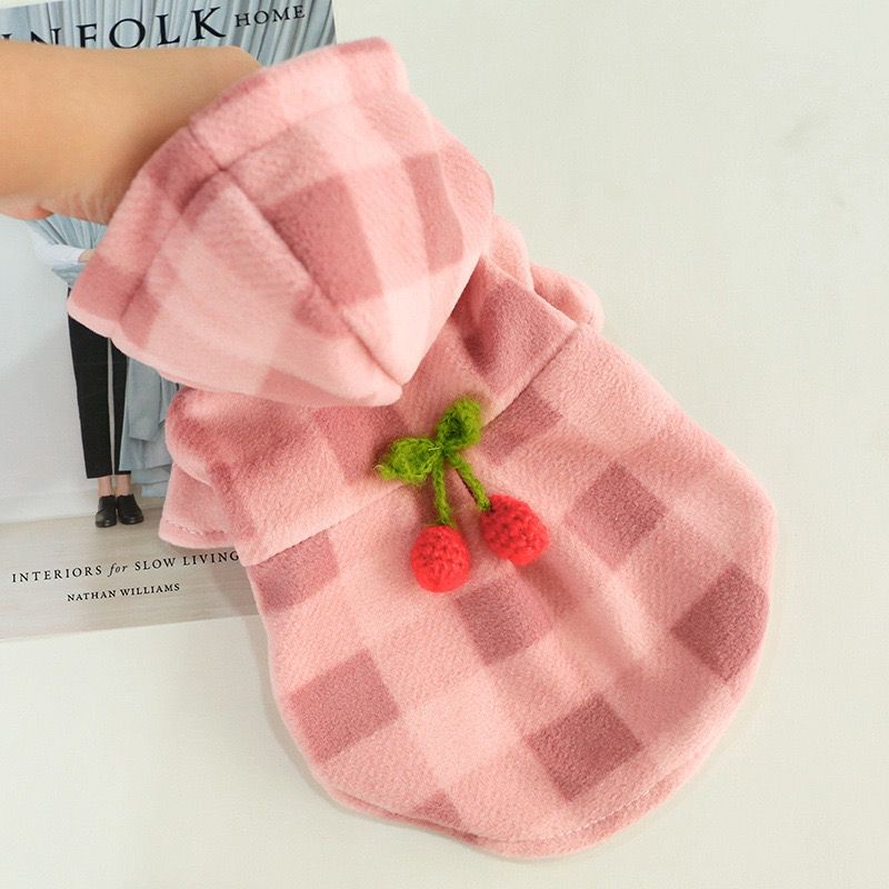 Spring/summer line of pet clothing pink check cherry coat for small dogs biped