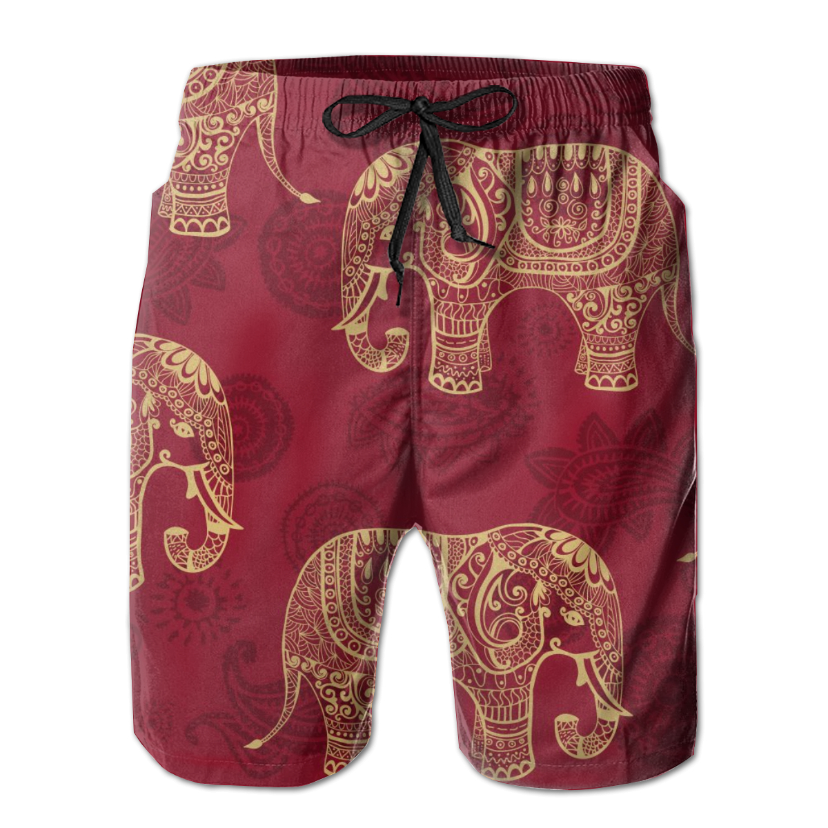 Pantalones cortos de playa para hombre, bañador rápido de elefantes indios con patrón rojo, ropa de baño, pantalones cortos de playa: M